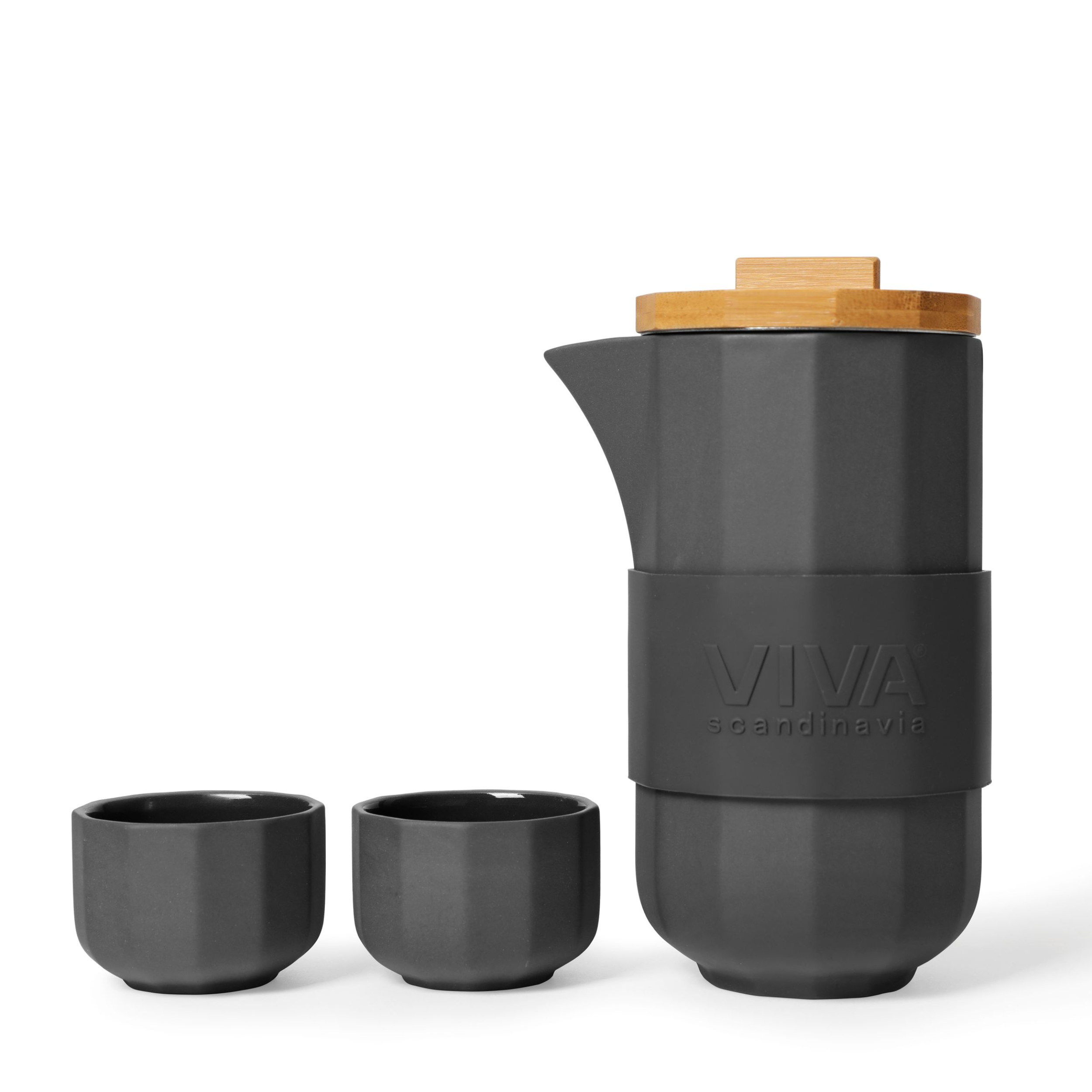 Alexander theeset van Viva Scandinavia – luxe porseleinen theepot met twee bijpassende kopjes en houten deksel