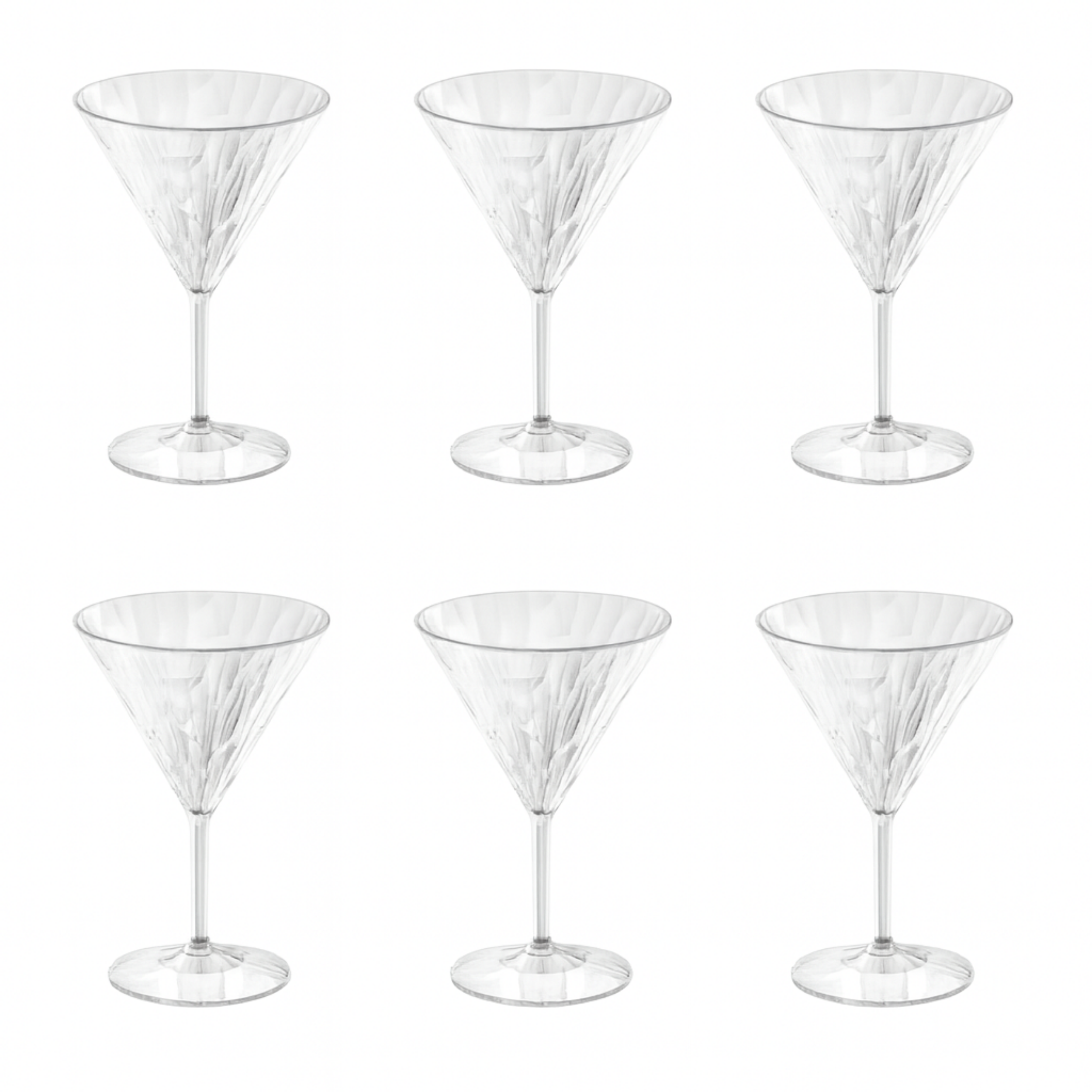 Set van 6 transparante Koziol Superglas Club No. 12 cocktailglazen van 250 ml – ideaal voor feestjes en cocktails.