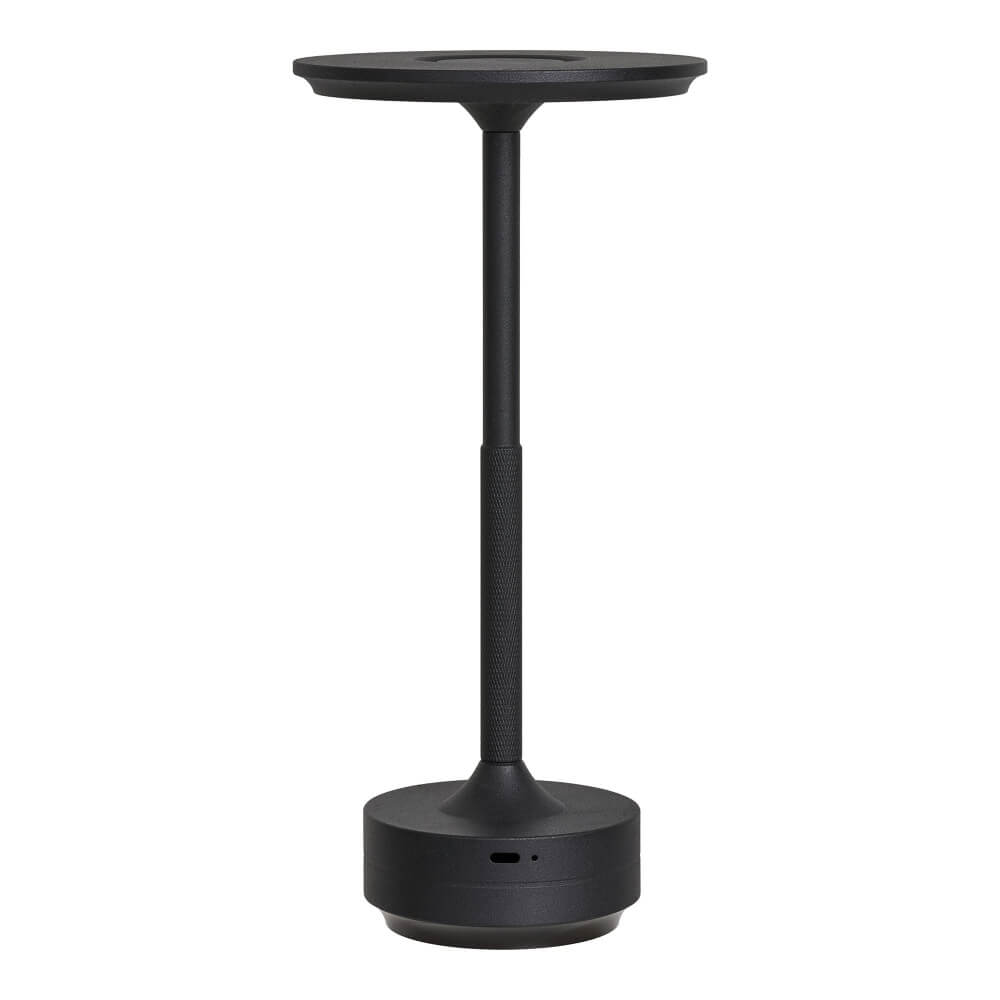 Achteraanzicht van de House Nordic Lyneham LED tafellamp in zwart, aluminium, draadloos en oplaadbaar.