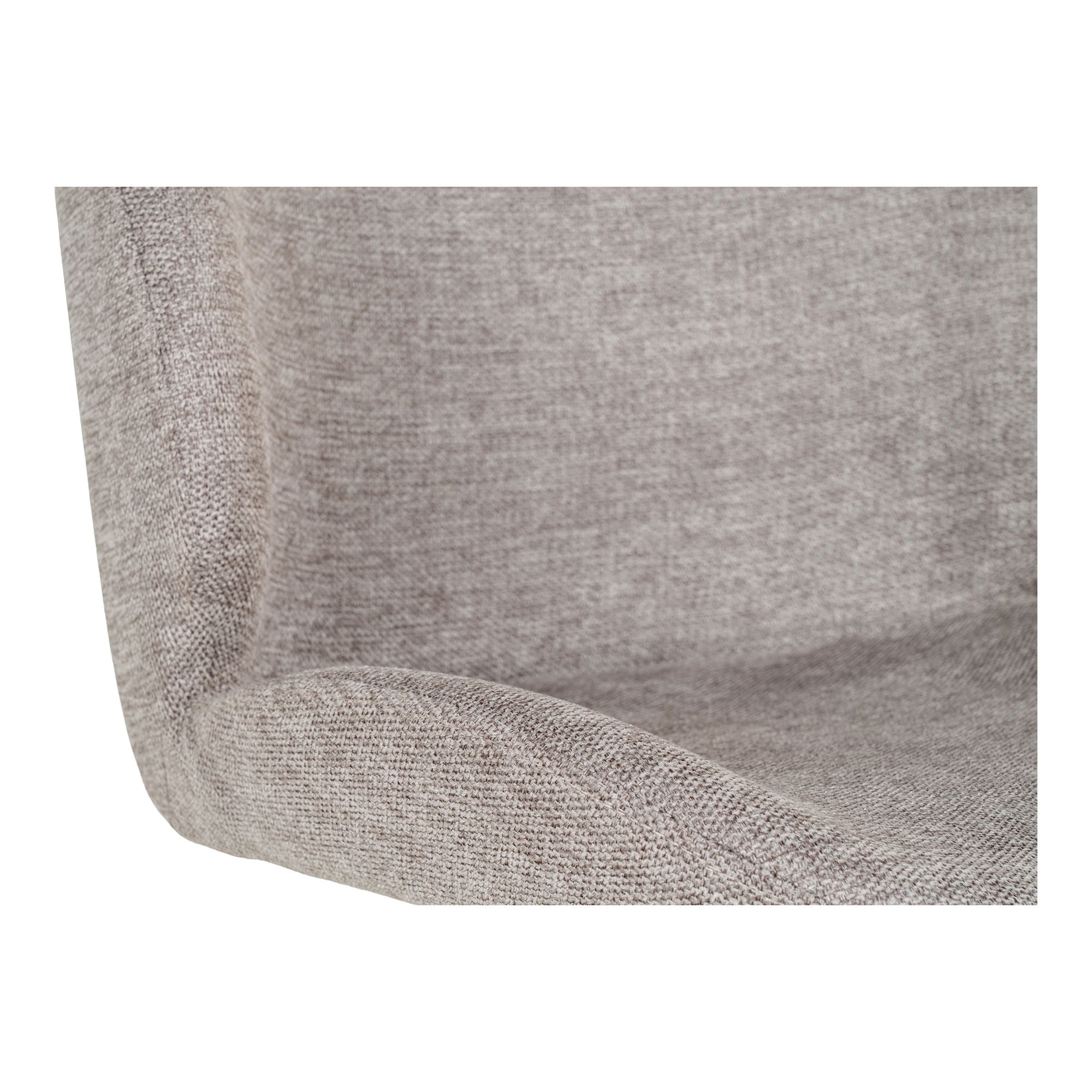 Detailshot van de Monte Carlo eetkamerstoel in steenkleurig bouclé stof met zwarte metalen draaivoet – elegant Scandinavisch design van House Nordic.