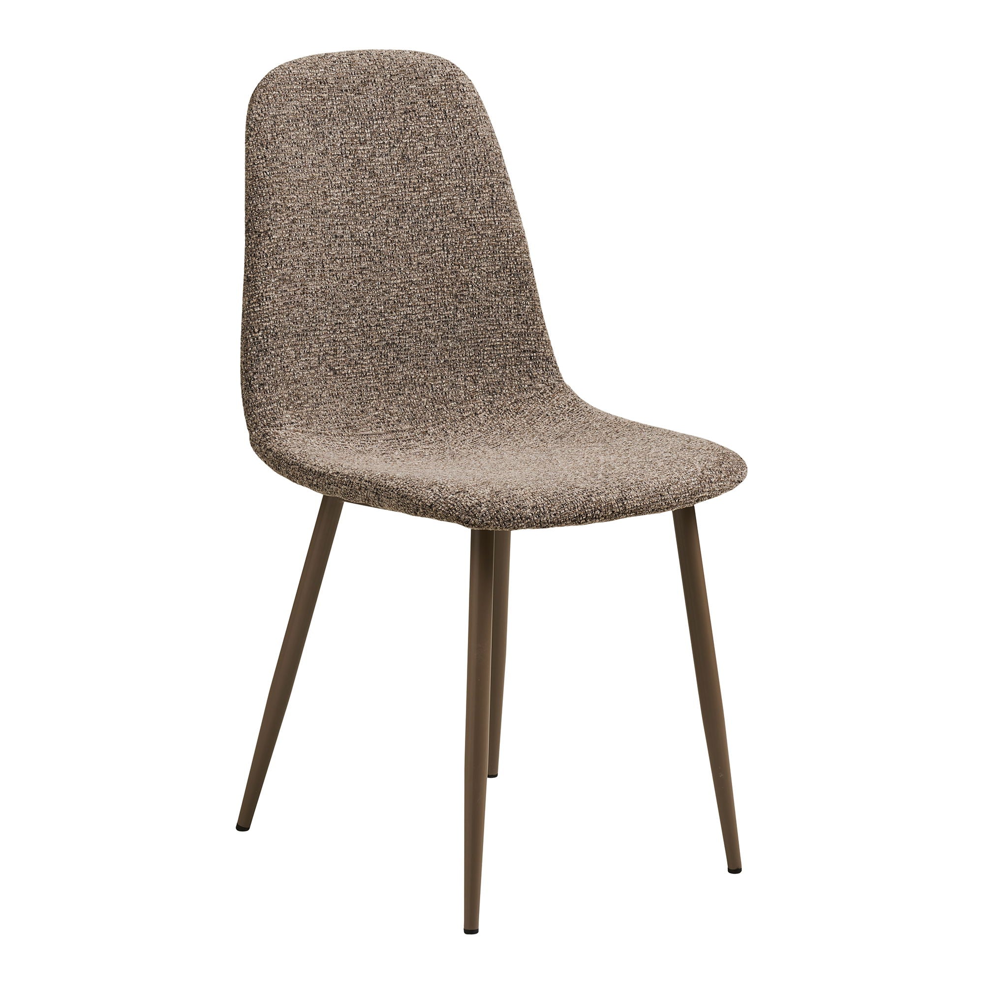 House Nordic Stockholm eetkamerstoel in bruin polyester bekleding met bruine metalen poten – modern Scandinavisch design.