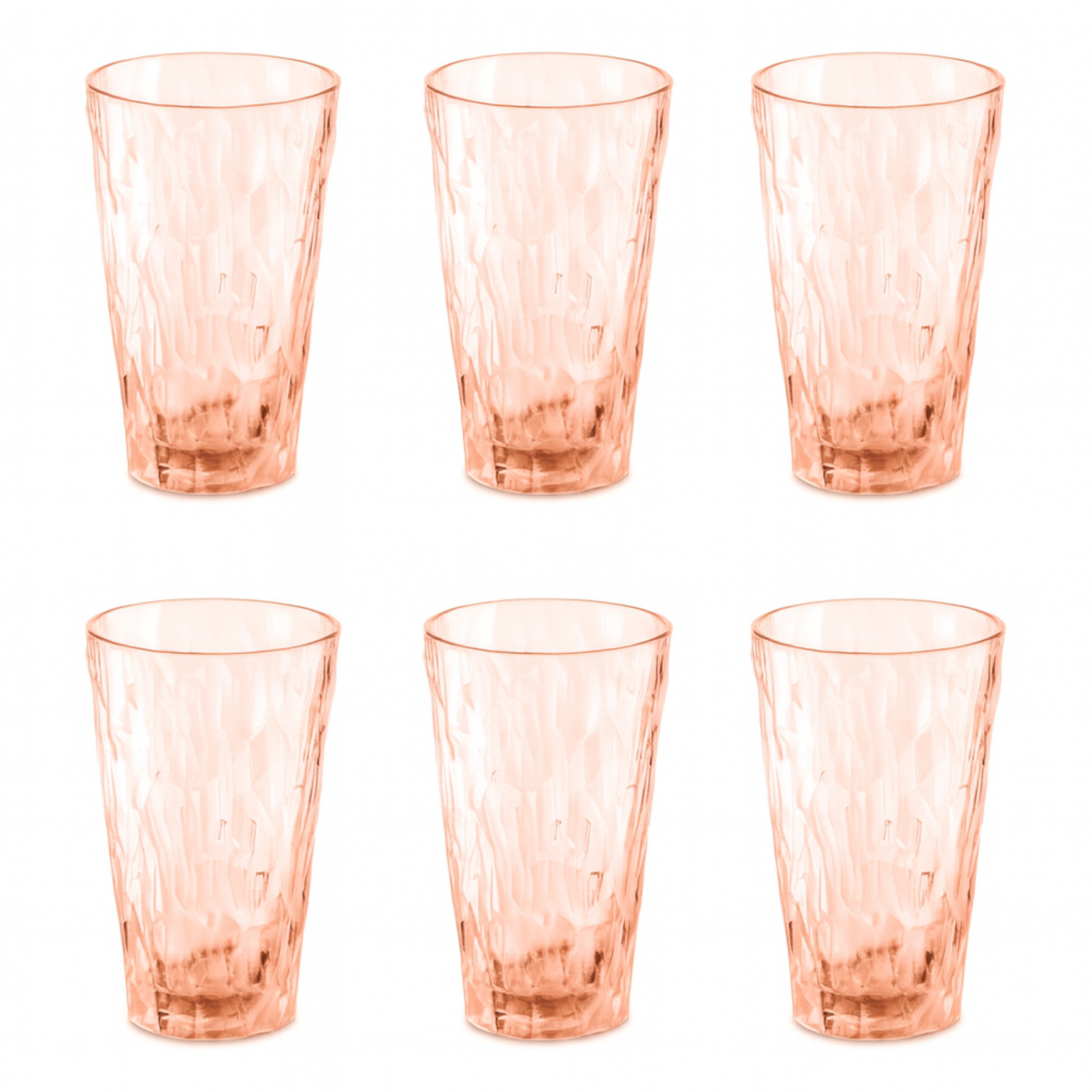 Set van 6 Koziol oranje drinkglazen van 300 ml met reliëfstructuur, stijlvol en duurzaam