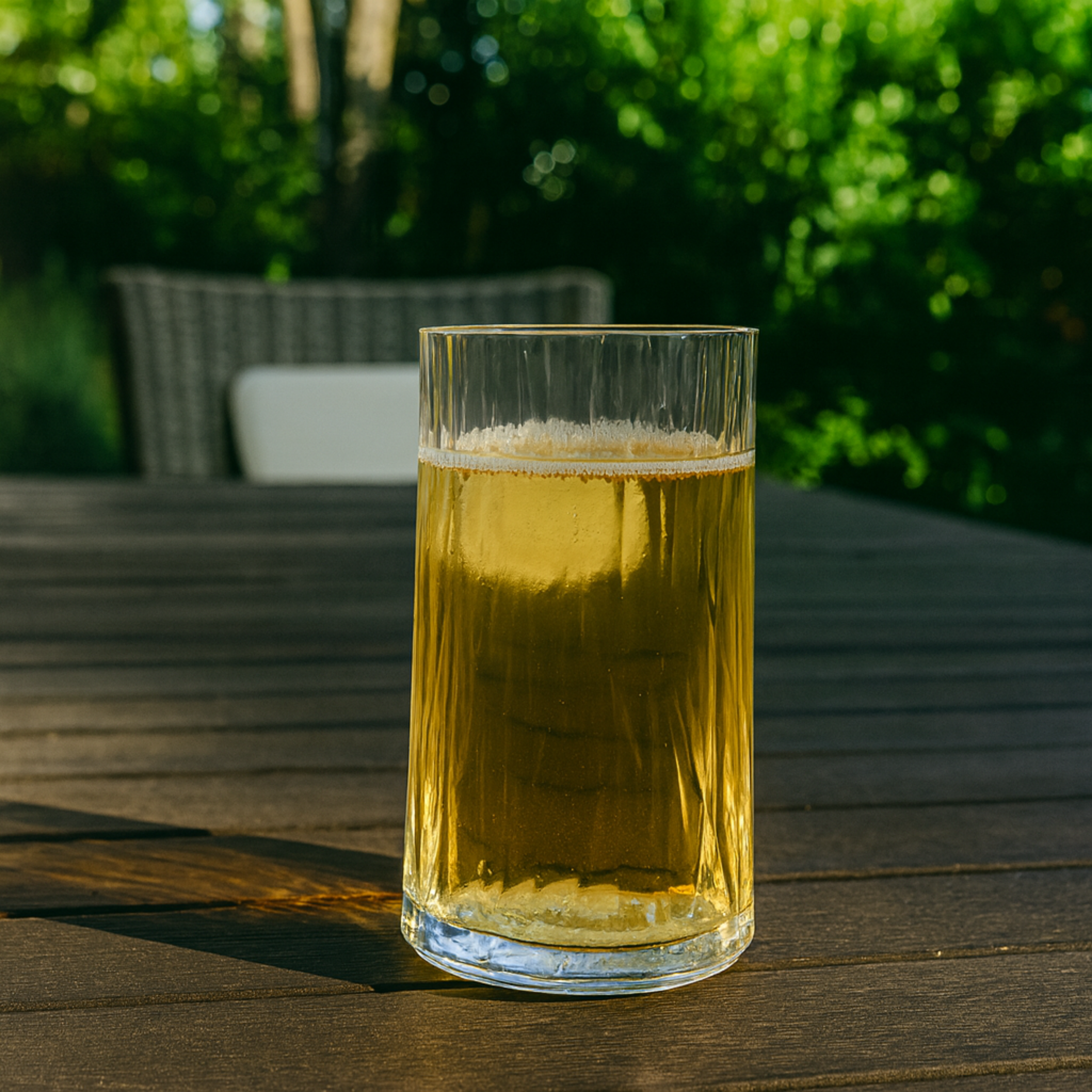 Koziol Superglas longdrinkglas 300 ml met bier, ideaal voor buitengebruik.