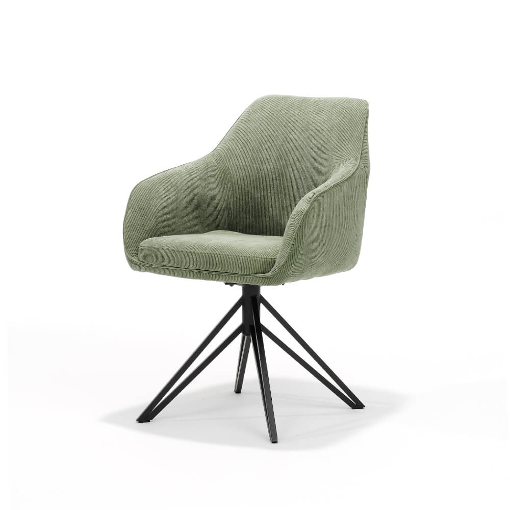 RV Design Blues armstoel in groen ribstof, corduroy, met ergonomische rugleuning en 180° draaifunctie met auto return.