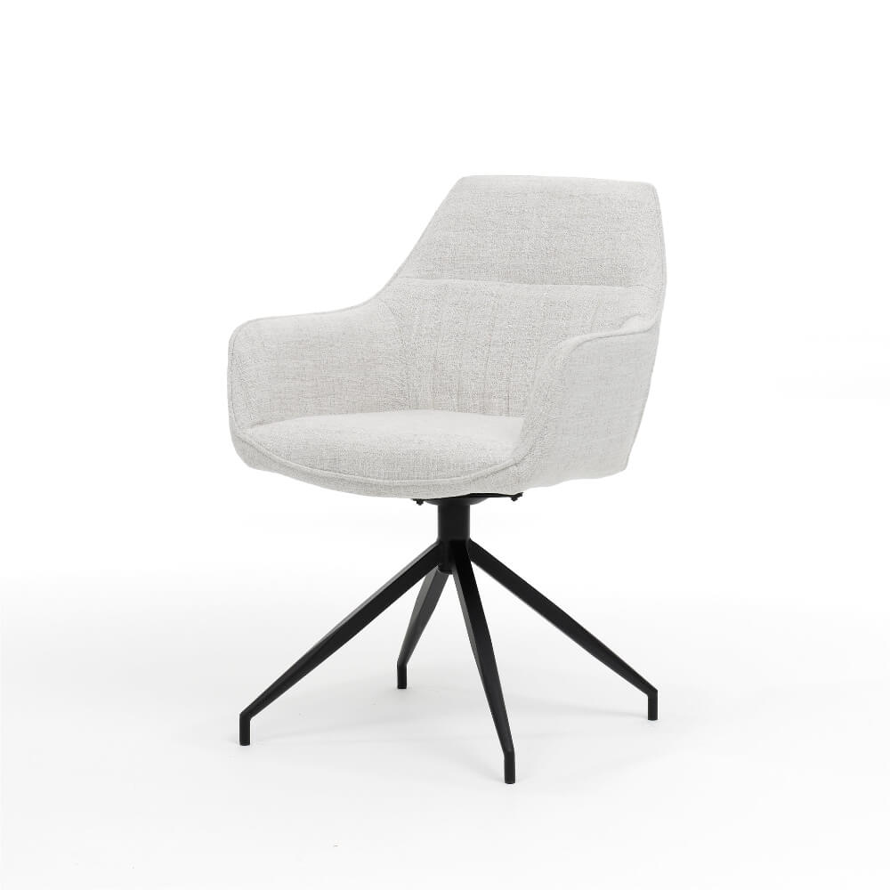 RV Design Toscane armstoel in naturel Oasis stof met zwarte metalen draaivoet en comfortabele armleuningen.