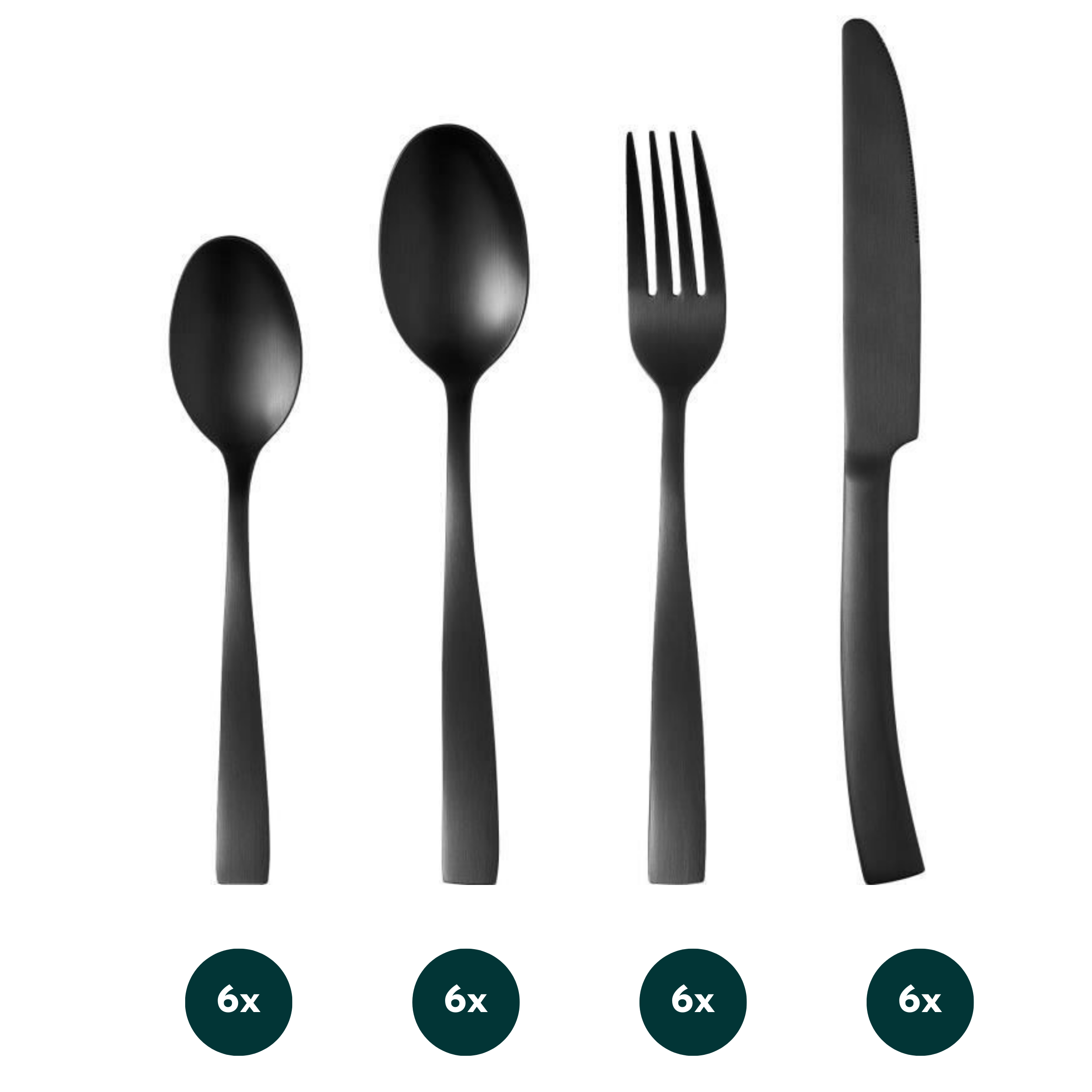 Zwarte Bestekset – 24-delig RVS | Mat Zwart Design voor 6 Personen