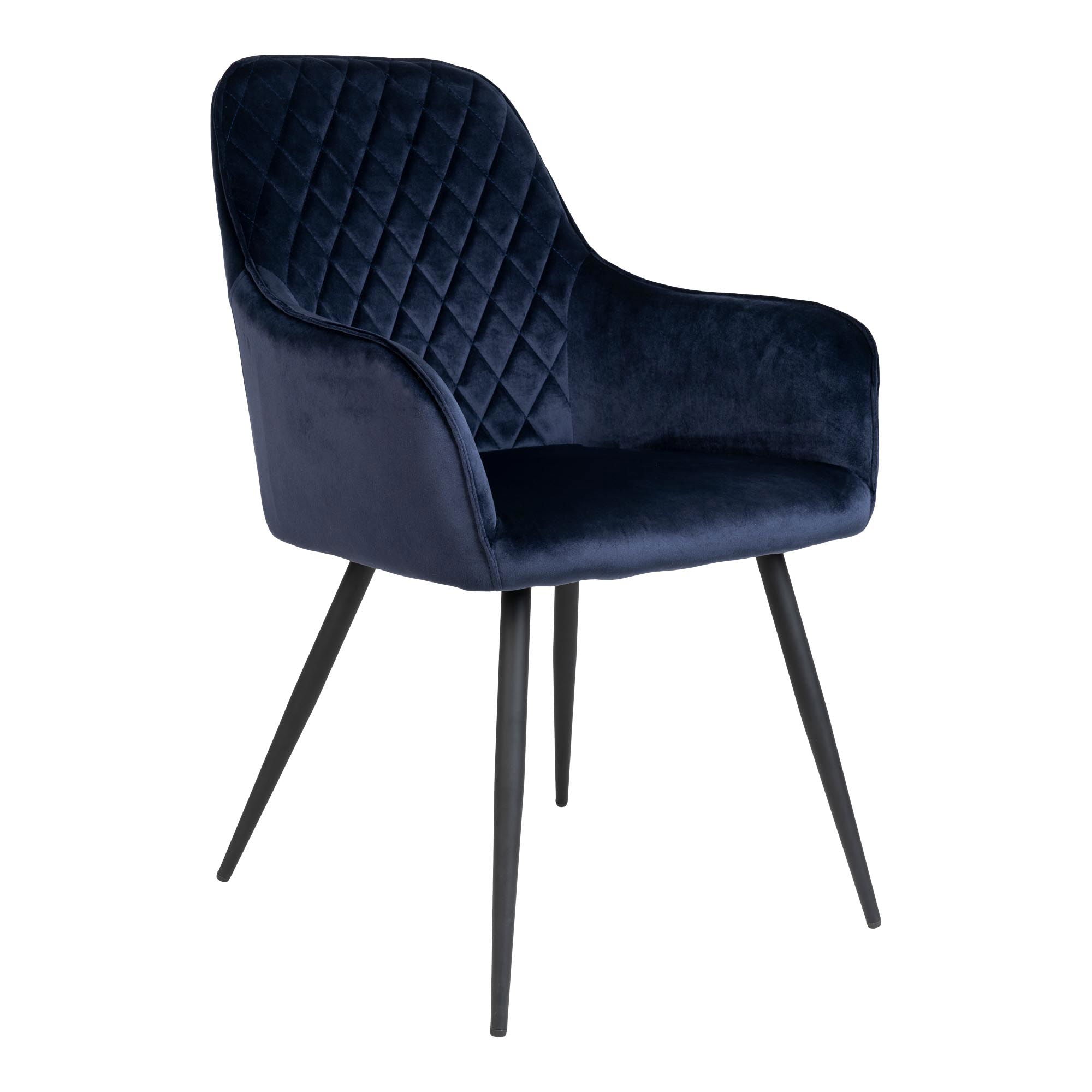 Harbo eetkamerstoel in blauw velvet met zwarte metalen poten – luxe en comfortabele stoel van House Nordic voor de eetkamer of woonkamer.