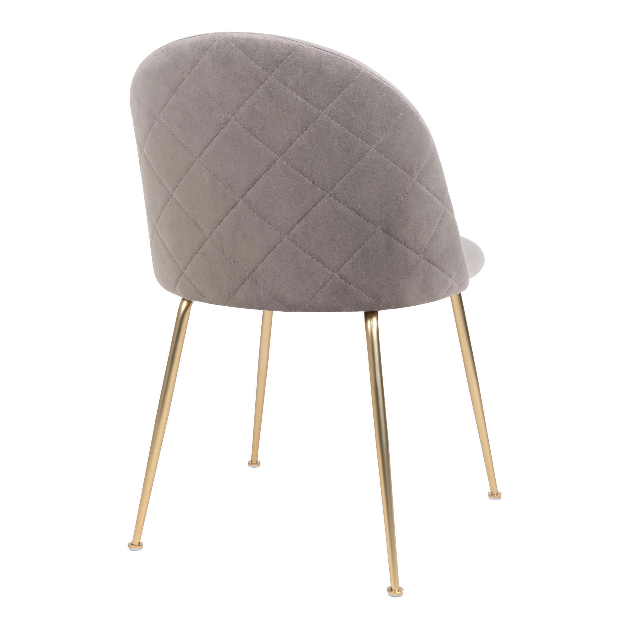 Achteraanzicht van de House Nordic Geneve eetkamerstoel in grijs velvet met gouden poten – ruitpatroon rugleuning en elegant design.