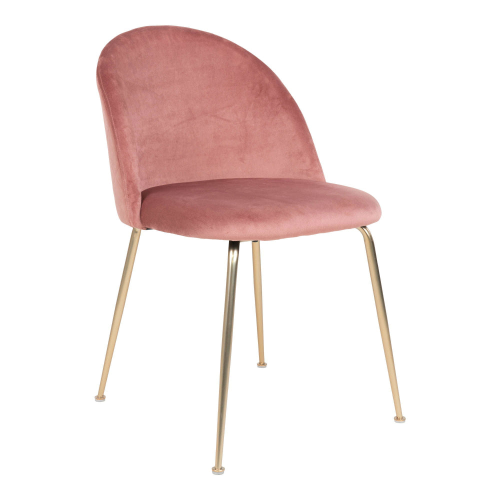 Roze velvet eetkamerstoel van House Nordic met gouden poten – Geneve model, set van 2, elegant design voor moderne eetkamer.