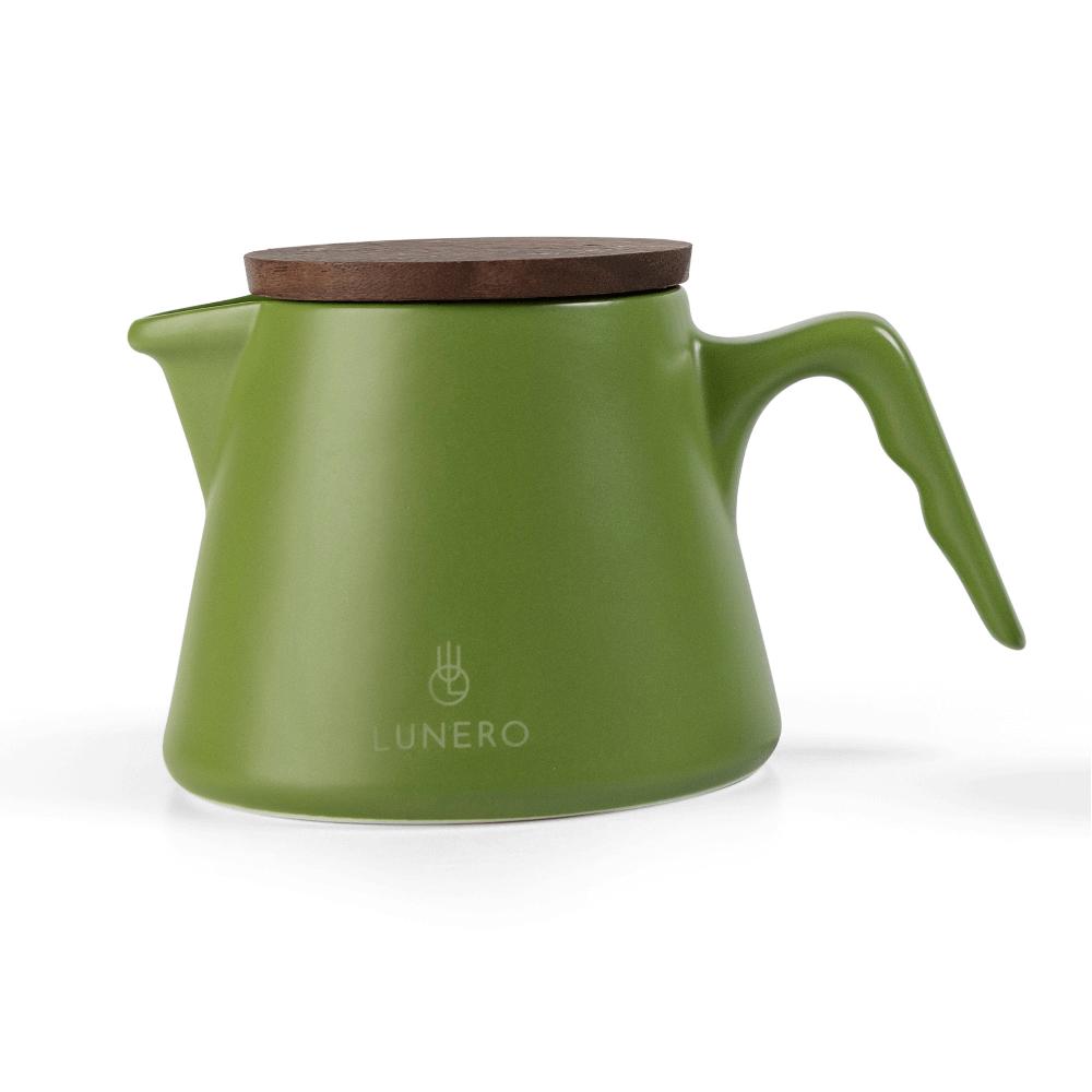 Lunero Design theepot Groen – inhoud 600 ml, hoogte 11 cm, walnoothouten deksel.