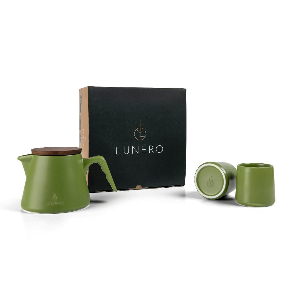 Lunero Design Theeset Groen – complete set met theepot, 2 kopjes en luxe geschenkverpakking.