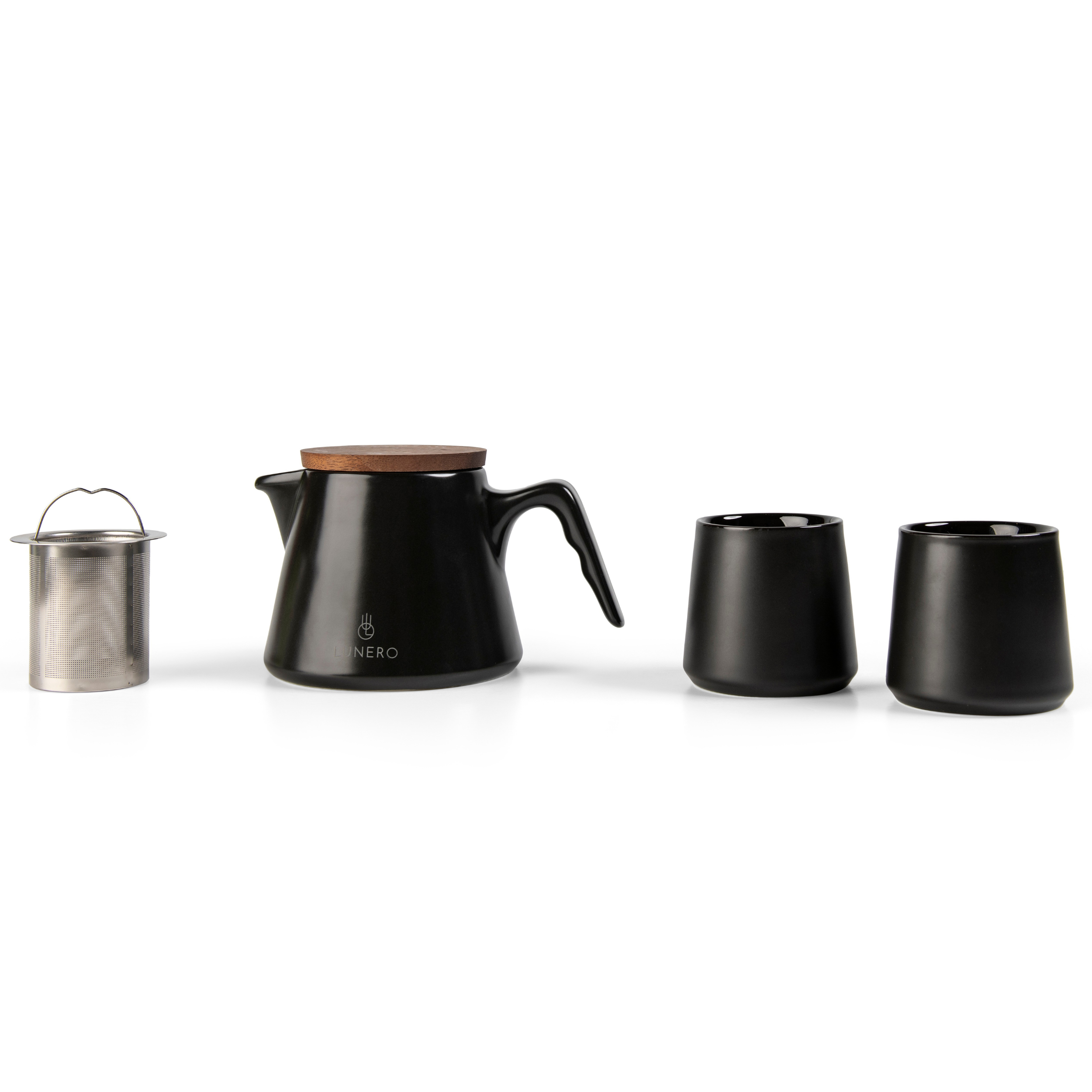 Lunero Design Theeset Zwart inclusief theefilter voor losse thee en theezakjes.
