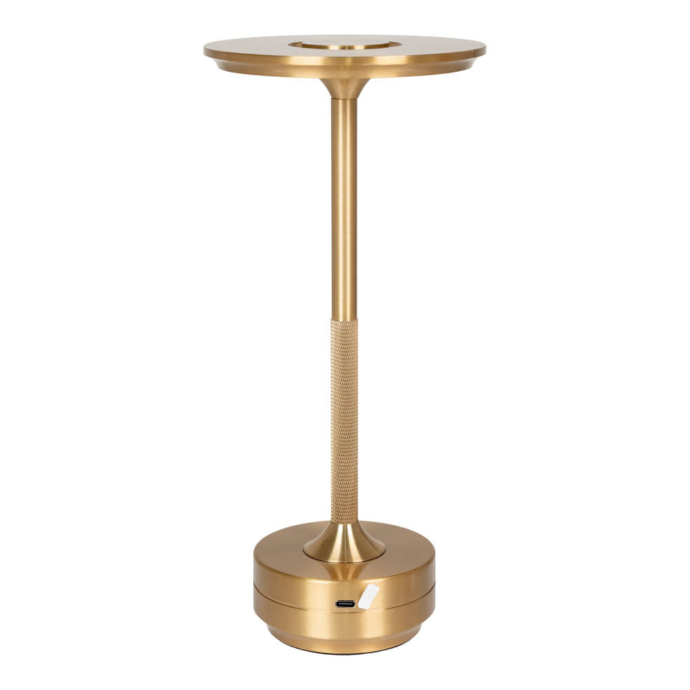 Gouden Lyneham LED tafellamp met zichtbare USB-oplaadpoort – draadloze oplaadbare tafellamp van House Nordic op witte achtergrond.