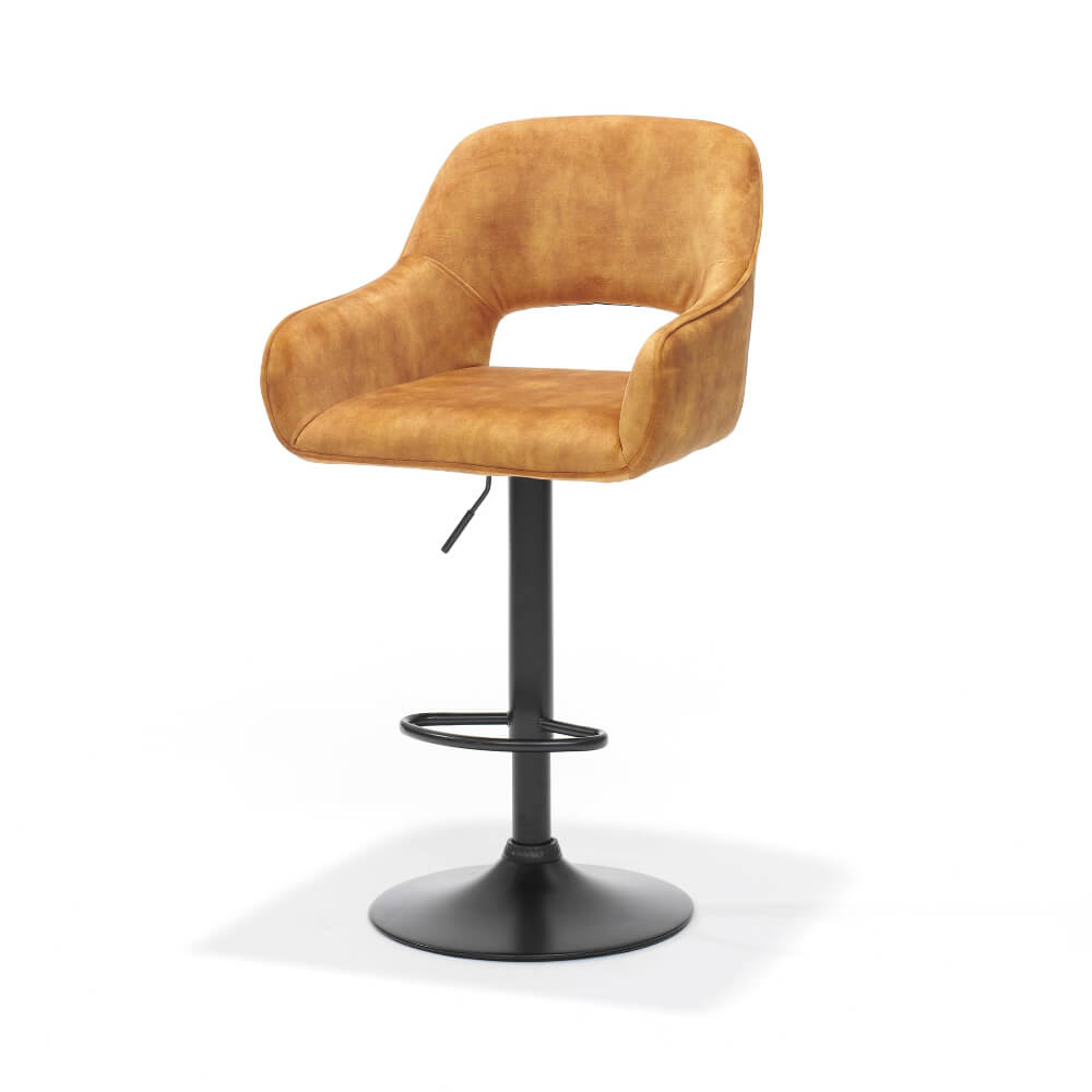 RV Design Katy barkruk in Aurora velours goud met zwart metalen onderstel, verstelbare design barkruk.