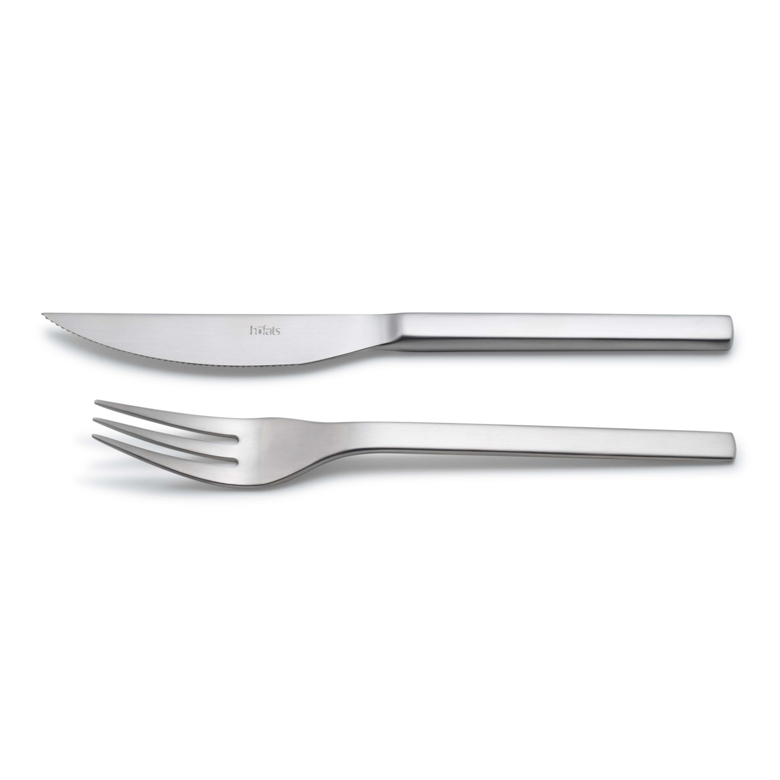 Höfats RVS steak bestekset – strak design mes en vork van roestvrij staal, 8-delige bestekset.