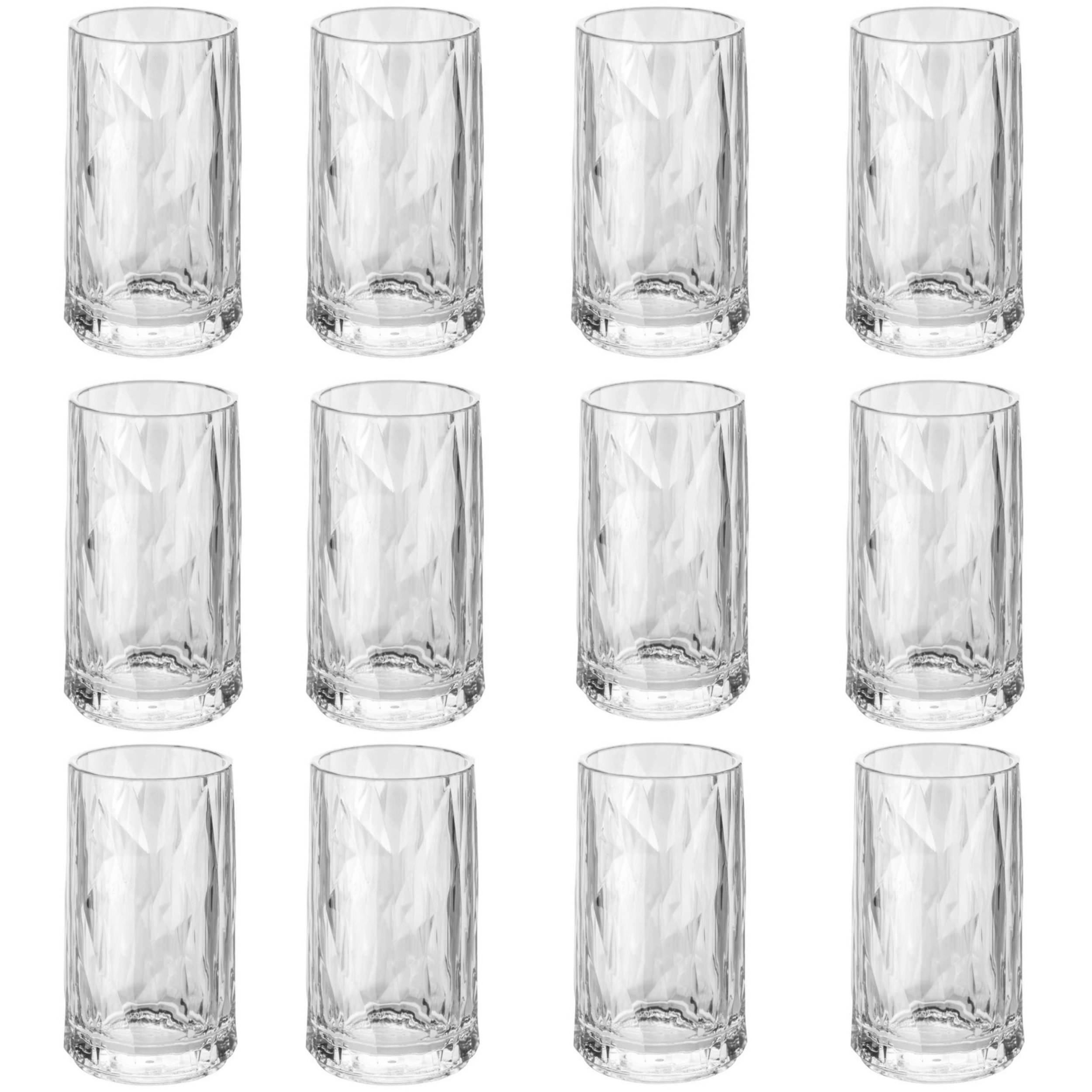 Set van twaalf transparante shotglaasjes van 40 ml, geschikt voor warme en koude dranken.